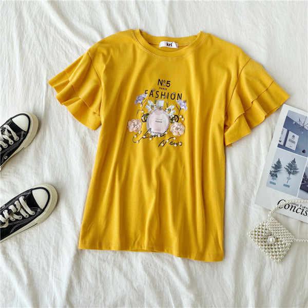 Modern női póló rátéttel és ovális nyakkivágással több színben