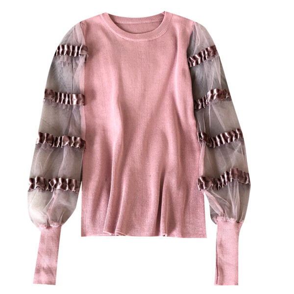 Modern női blúz több színben kerek nyakkivágással, tüll ujjakkal