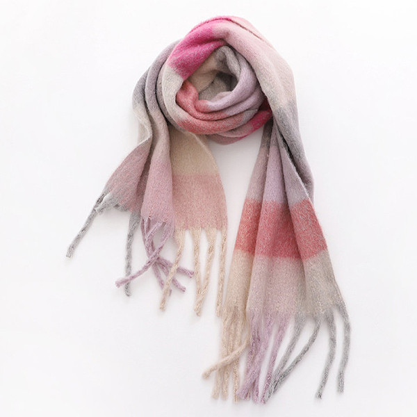 Női téli kockás sál rojtokkal, négy színben