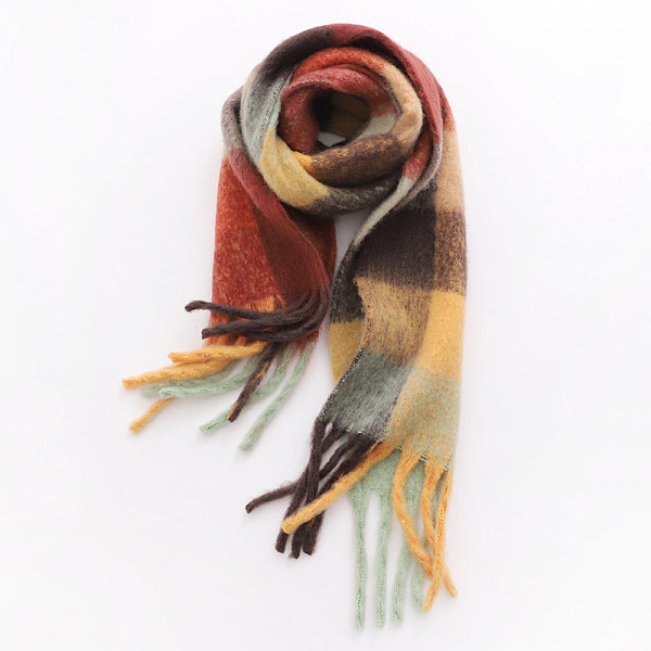 Női téli kockás sál rojtokkal, négy színben