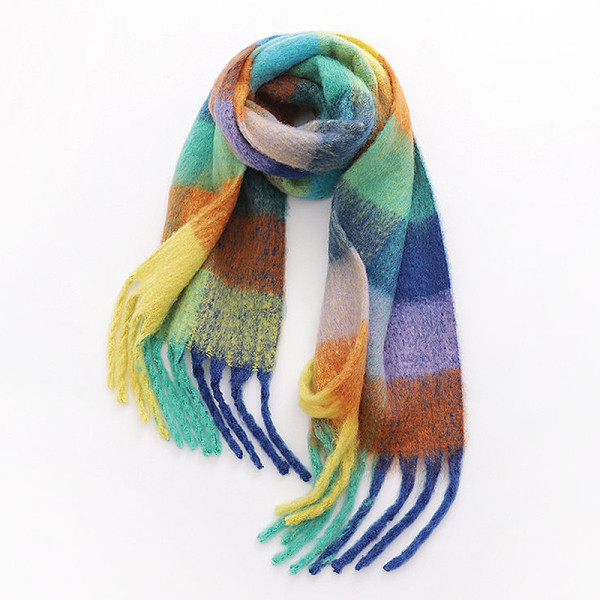 Női téli kockás sál rojtokkal, négy színben