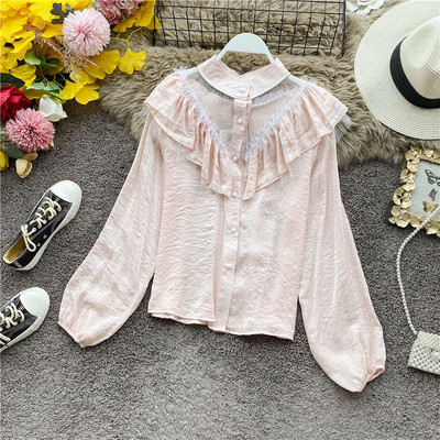 Stílusos női ing gombokkal és ovális nyakkivágással fehér, zöld és rózsaszín színekben