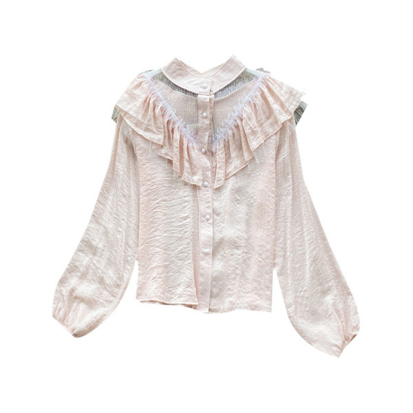 Stílusos női ing gombokkal és ovális nyakkivágással fehér, zöld és rózsaszín színekben