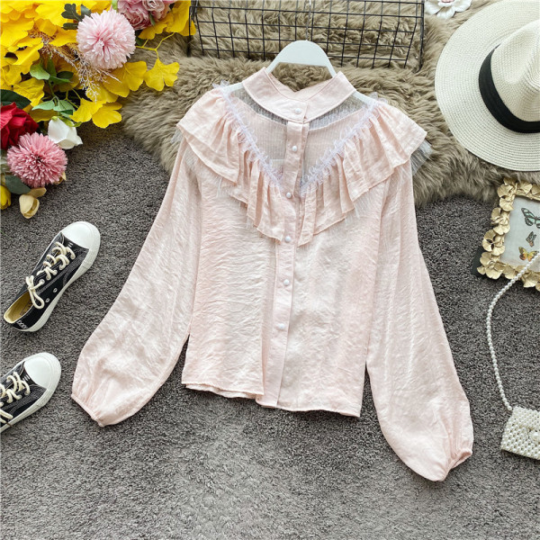 Stílusos női ing gombokkal és ovális nyakkivágással fehér, zöld és rózsaszín színekben