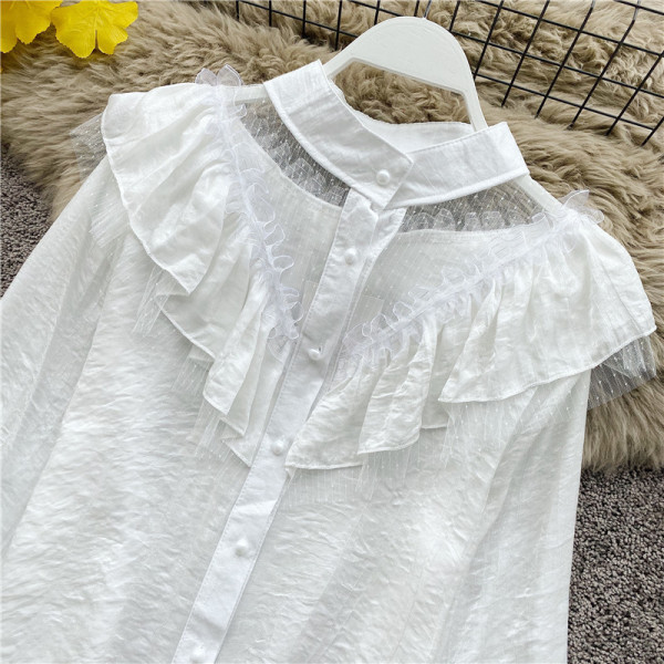 Stílusos női ing gombokkal és ovális nyakkivágással fehér, zöld és rózsaszín színekben