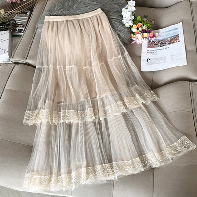 Hosszú női szoknya öt színben, csipkével és gumírozott derékkal