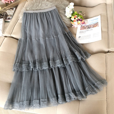 Hosszú női szoknya öt színben, csipkével és gumírozott derékkal