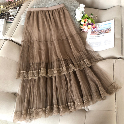 Hosszú női szoknya öt színben, csipkével és gumírozott derékkal