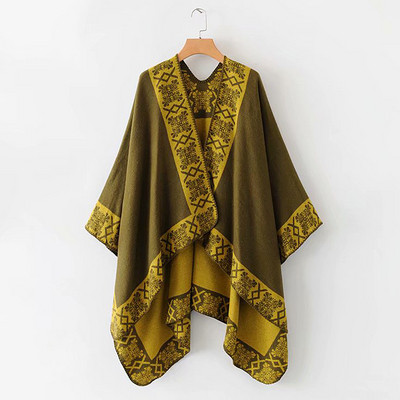 Hosszú poncsó vékony kötött lila, sárga és kék mintával