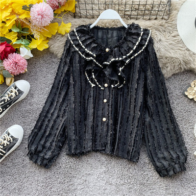 Modern női ing gombokkal és hosszú ujjú, két színben