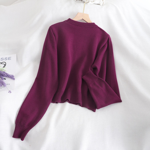 Γυναικείο πουλόβερ στυλ ρετρό σε μωβ και καφέ χρώμαμε στρογγυλή λαιμόκοψη