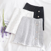 Дамска пола ретро стил в черен,бял и сив цвят с копчета и висока талия