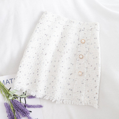 Дамска пола ретро стил в черен,бял и сив цвят с копчета и висока талия