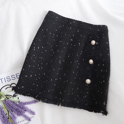 Дамска пола ретро стил в черен,бял и сив цвят с копчета и висока талия