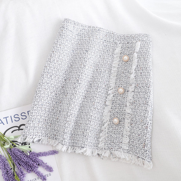 Дамска пола ретро стил в черен,бял и сив цвят с копчета и висока талия