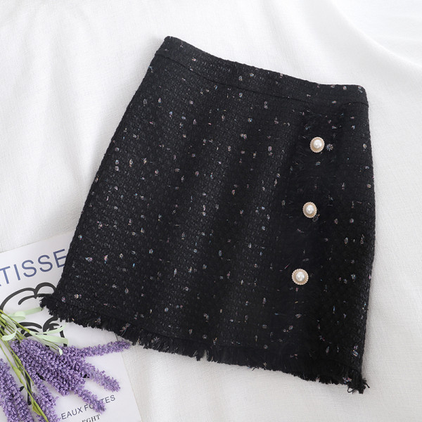 Дамска пола ретро стил в черен,бял и сив цвят с копчета и висока талия