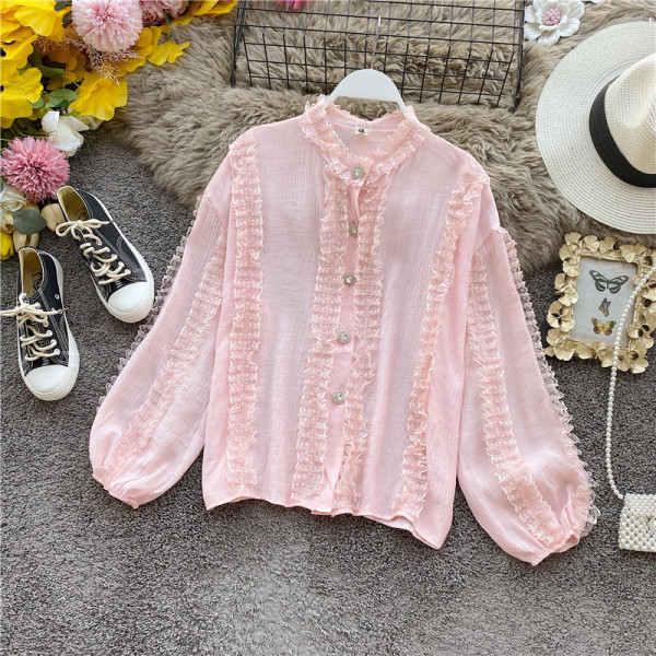 Cămașă modernă de damă cu nasturi și mâneci largi în alb, negru, roz și verde