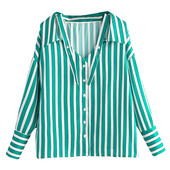 Camasa de dama in dungi model lat cu guler clasic si nasturi de culoare verde