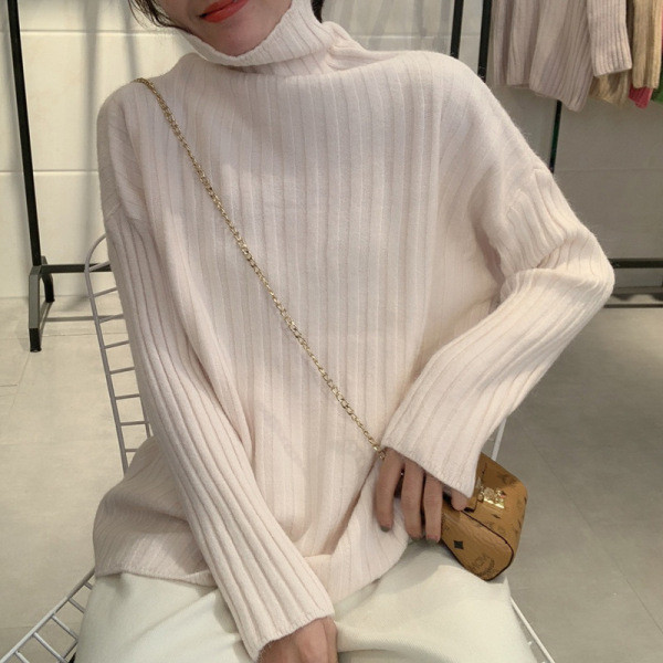 Pulover de iarnă de damă cu guler polo înalt în verde, bej, galben, portocaliu, alb și bej