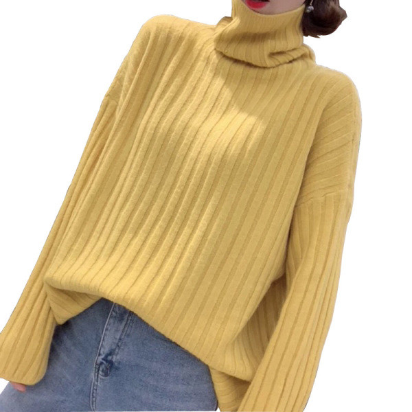 Pulover de iarnă de damă cu guler polo înalt în verde, bej, galben, portocaliu, alb și bej