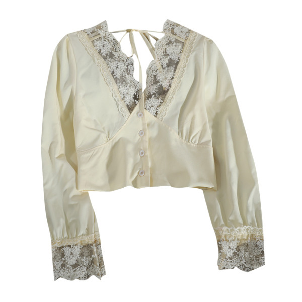 Cămașă scurtă de damă în cinci culori cu dantelă și decolteu în V