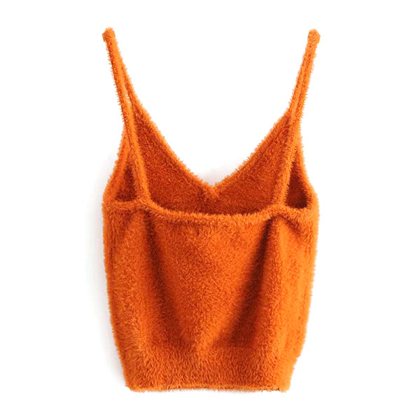 Vestă scurtă de puf de damă cu bretele subțiri de culoare portocalie