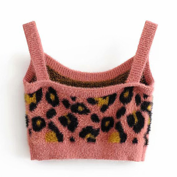 Rövid pehelymellény vékony pántokkal, rózsaszín és leopárd mintával