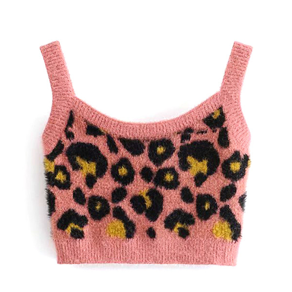 Rövid pehelymellény vékony pántokkal, rózsaszín és leopárd mintával