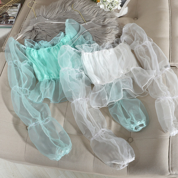 Bluza scurta de dama in patru culori cu maneci din tul si decolteu rotund