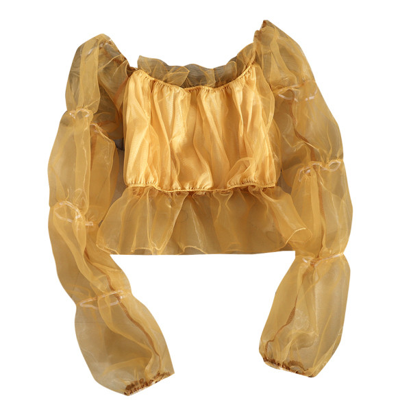 Bluza scurta de dama in patru culori cu maneci din tul si decolteu rotund