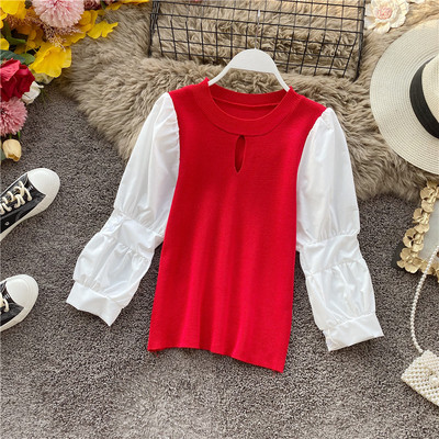 Bluză de damă modernă cu decolteu oval în roșu și negru