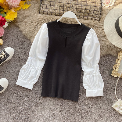 Bluză de damă modernă cu decolteu oval în roșu și negru