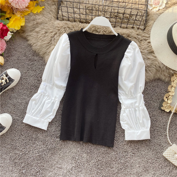 Bluză de damă modernă cu decolteu oval în roșu și negru