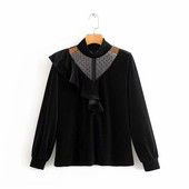 Bluza eleganta dama model larg din catifea si tul in negru