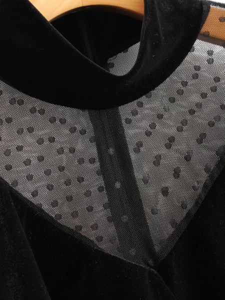 Bluza eleganta dama model larg din catifea si tul in negru