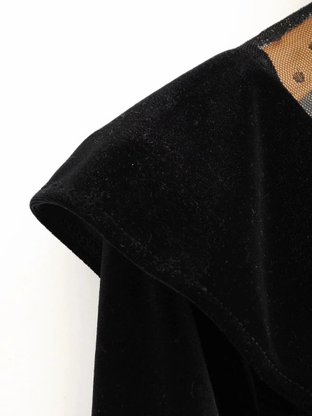 Bluza eleganta dama model larg din catifea si tul in negru