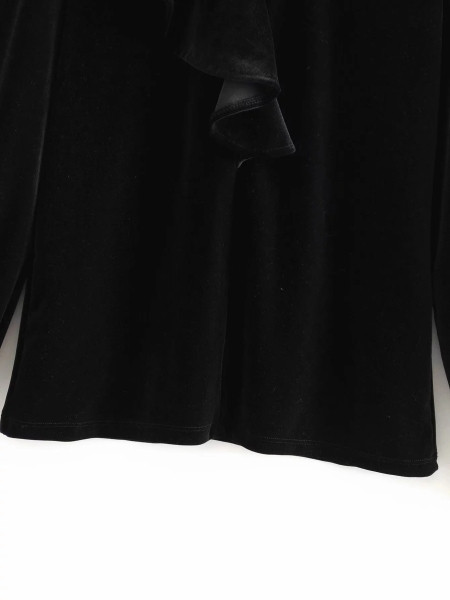 Bluza eleganta dama model larg din catifea si tul in negru