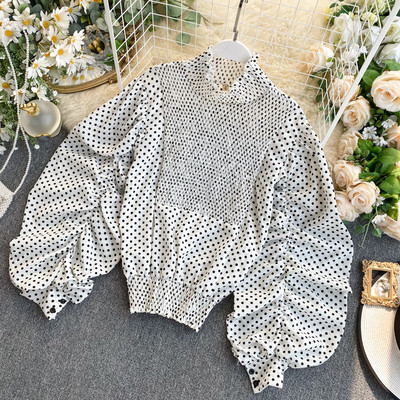 Modern női blúz barna, fehér és fekete színben, széles ujjal