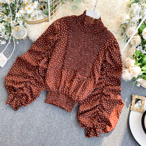 Modern női blúz barna, fehér és fekete színben, széles ujjal