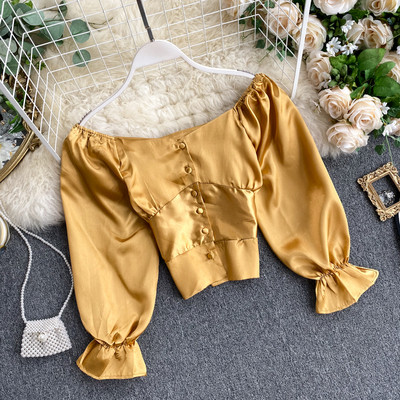 Női szatén ing öt színben, gombokkal és V-nyakkal