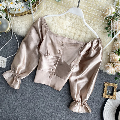 Női szatén ing öt színben, gombokkal és V-nyakkal