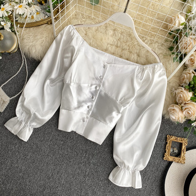 Női szatén ing öt színben, gombokkal és V-nyakkal