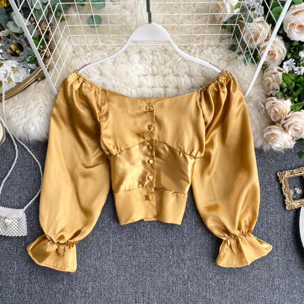 Női szatén ing öt színben, gombokkal és V-nyakkal