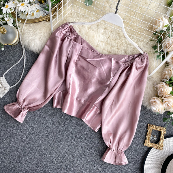 Női szatén ing öt színben, gombokkal és V-nyakkal