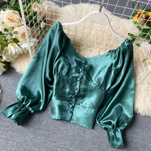 Női szatén ing öt színben, gombokkal és V-nyakkal