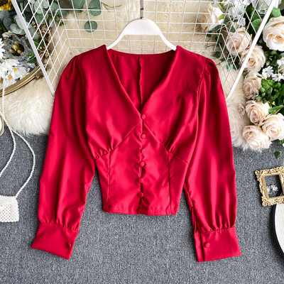 Cămașă de damă în stil retro în mai multe culori cu decolteu în V