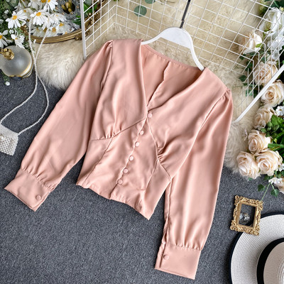 Cămașă de damă în stil retro în mai multe culori cu decolteu în V