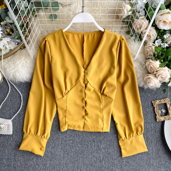 Cămașă de damă în stil retro în mai multe culori cu decolteu în V