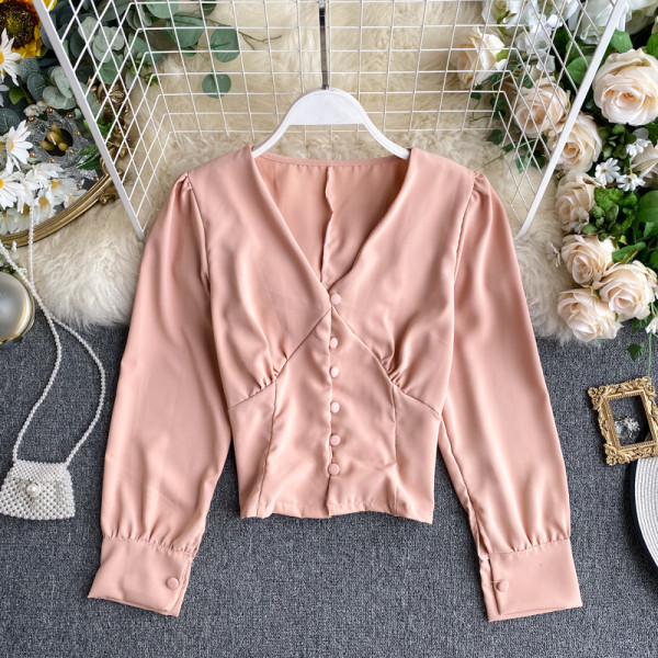 Cămașă de damă în stil retro în mai multe culori cu decolteu în V