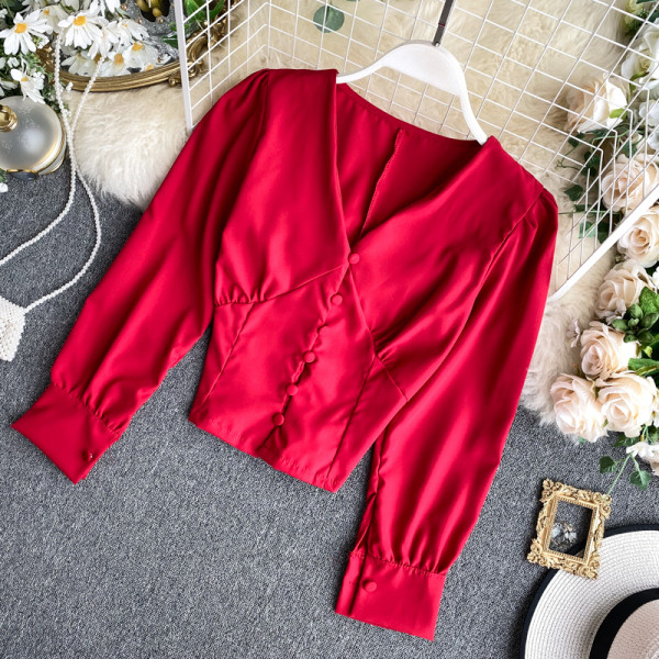 Cămașă de damă în stil retro în mai multe culori cu decolteu în V